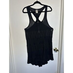 Joe Boxer Black Racerback Tank Top XL Crochet Lace Inset High Low Hem Boho
